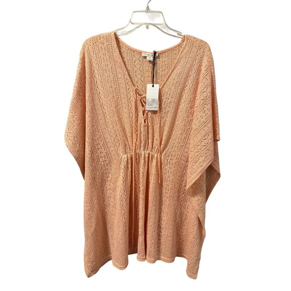 Loverich Peach Knit Beach Cover Up With Tie Front Elastic Waist Crochet Style Sz - Picture 1 of 12